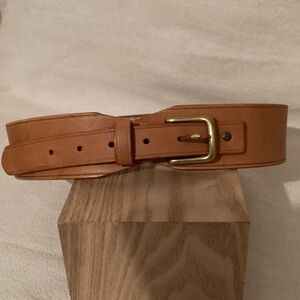 J. Crew Wide Leather Belt with Brass Buckle in Natural Tan Leather